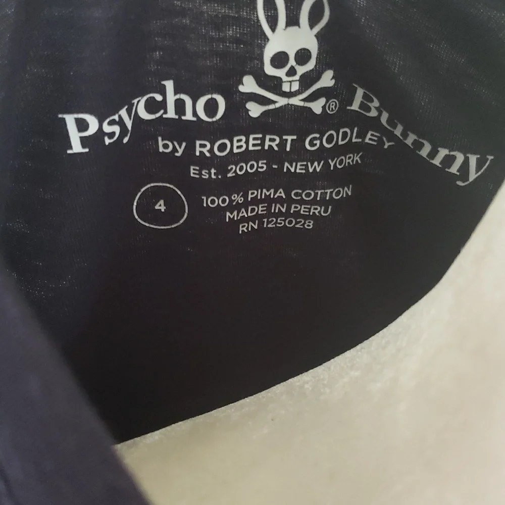 PSYCHO‎ BUNNY Blue V-Neck Classic Men's 4 Logo T-Shirt